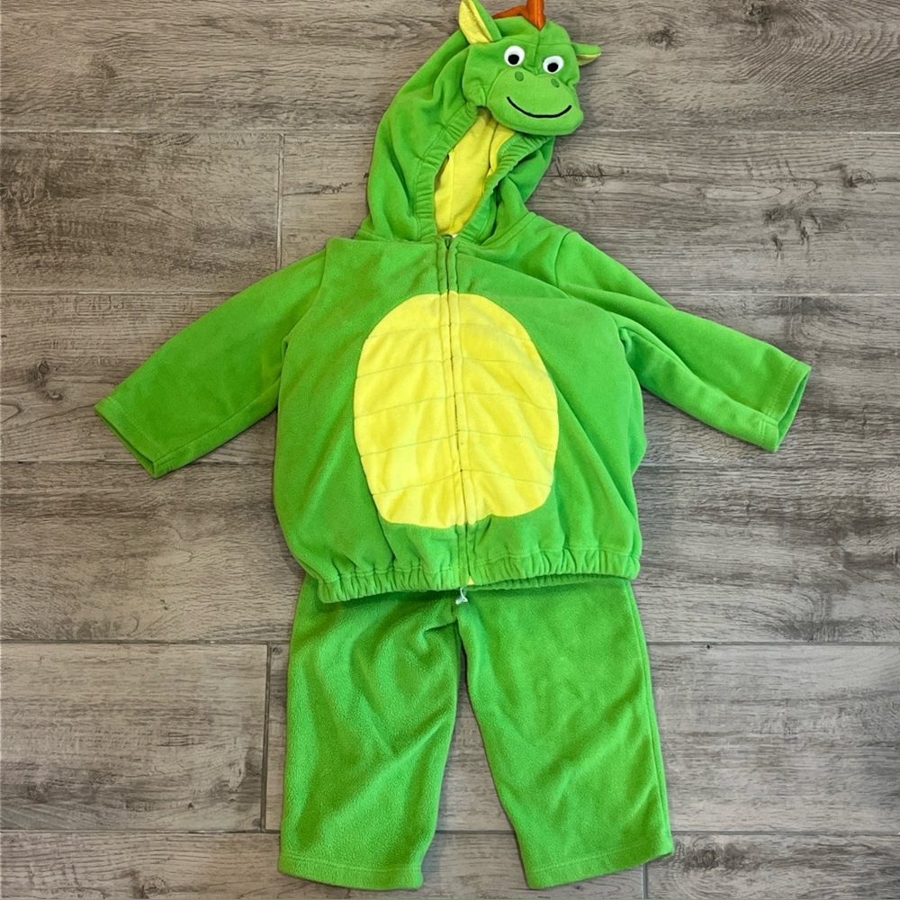 Carter's Green Plush Dragon Halloween Costume Size 12 Months 2PCS Zip Hooded